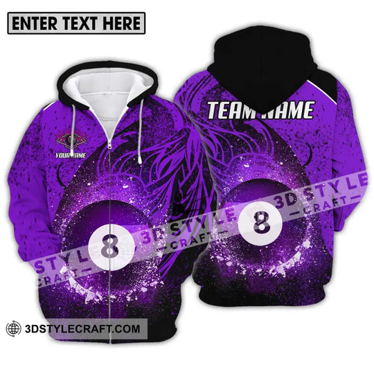 Unisex Shirt - Custom Name And Team Name Shirt, Purple Billiard 8 style option 2