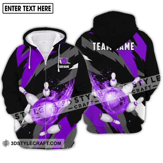 Unisex Shirt - Custom Name And Team Name Shirt, Purple Bowling Ball Shirt style option 2