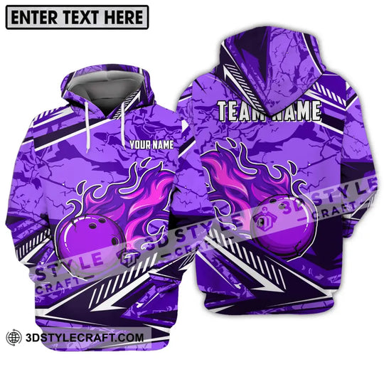 Unisex Shirt - Custom Name And Team Name Shirt, Purple Fire Bowling Ball Player Shirt style option 3