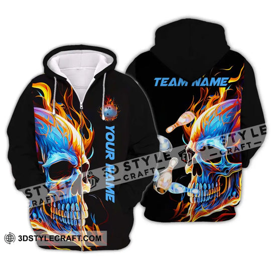 Unisex Shirt - Custom Name And Team Name Shirt, Skull Ice Fire Bowling style option 2