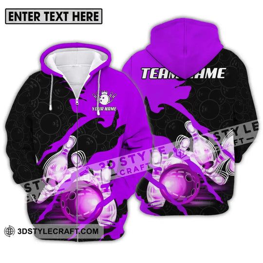 Unisex Shirt - Custom Name And Team Sport Bowling Shirt, Purple Bowling Ball style option 2