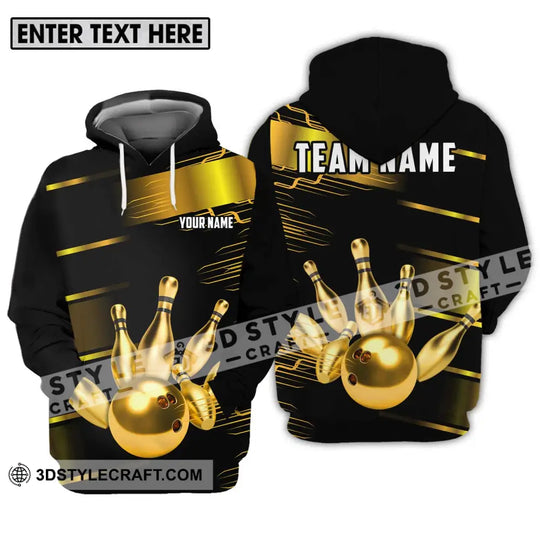 Unisex Shirt - Custom Name And Team Name Sport Shirt, Gold Bowling Ball And Pins style option 3
