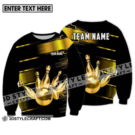 Unisex Shirt - Custom Name And Team Name Sport Shirt, Gold Bowling Ball And Pins style option 4