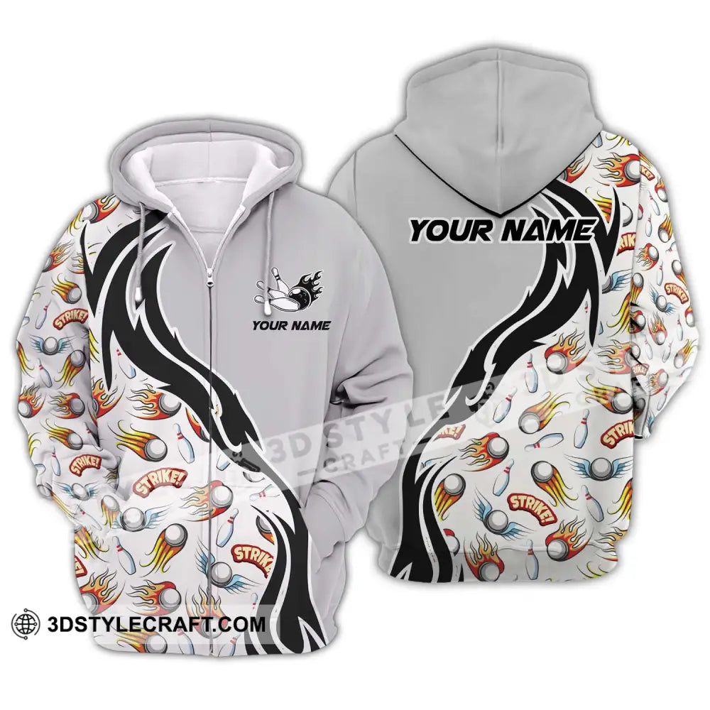 Unisex Shirt - Custom Name And Team Strike Fire Bowling Ball Pins Zipper Hoodie / S T-Shirt
