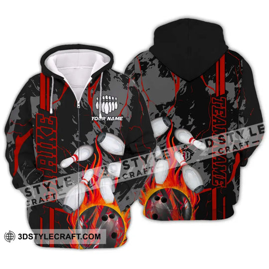 Unisex Shirt - Custom Name And Team Name Shirt, Strike Fire Bowling Ball Player Shirt style option 2
