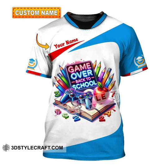 Unisex Shirt, Custom Name Back To School Shirt, Game Over Back To School Polo Long Sleeve, Shirt for Students style option 1