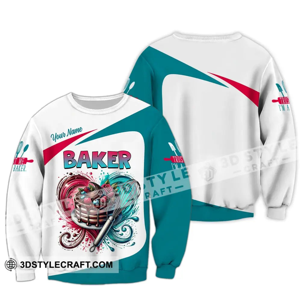 Unisex Shirt Custom Name Baker T-Shirt For Bakery Shop Uniform Gift Baking Lover Long Sleeve / S