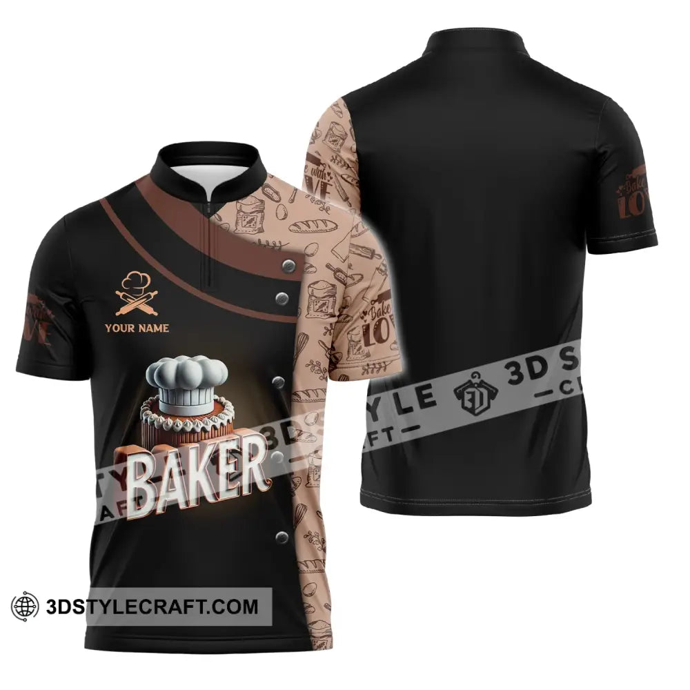 Unisex Shirt Custom Name Bakery Chef Shop T-Shirt Bakers Gift Zipper Polo / S T-Shirt