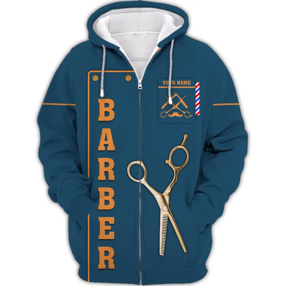 Unisex Shirt Custom Name Barber For Hairstylists Zipper Hoodie / S T-Shirt