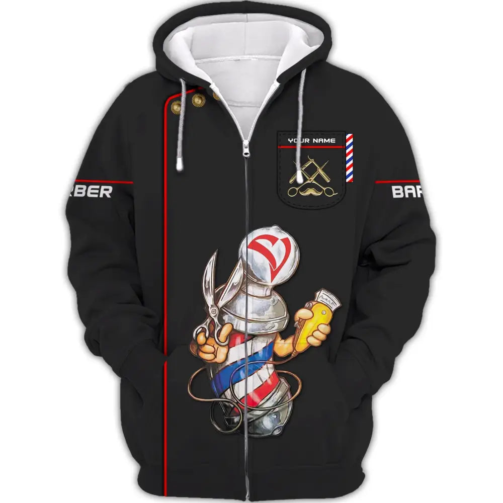 Unisex Shirt Custom Name Barber Hairstylist Apparel T-Shirt For Shop Zipper Hoodie / S