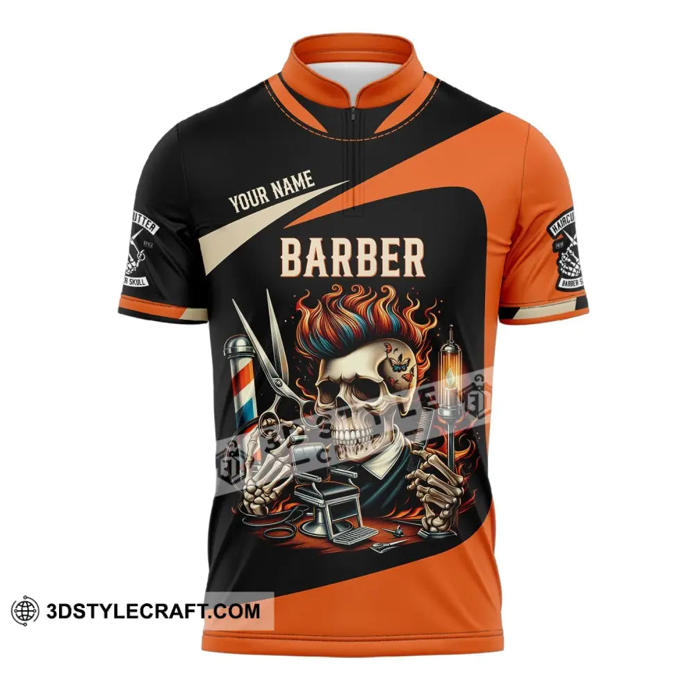 Unisex Shirt Custom Name Barber Polo Long Sleeve Shop Uniform Zipper / S T-Shirt