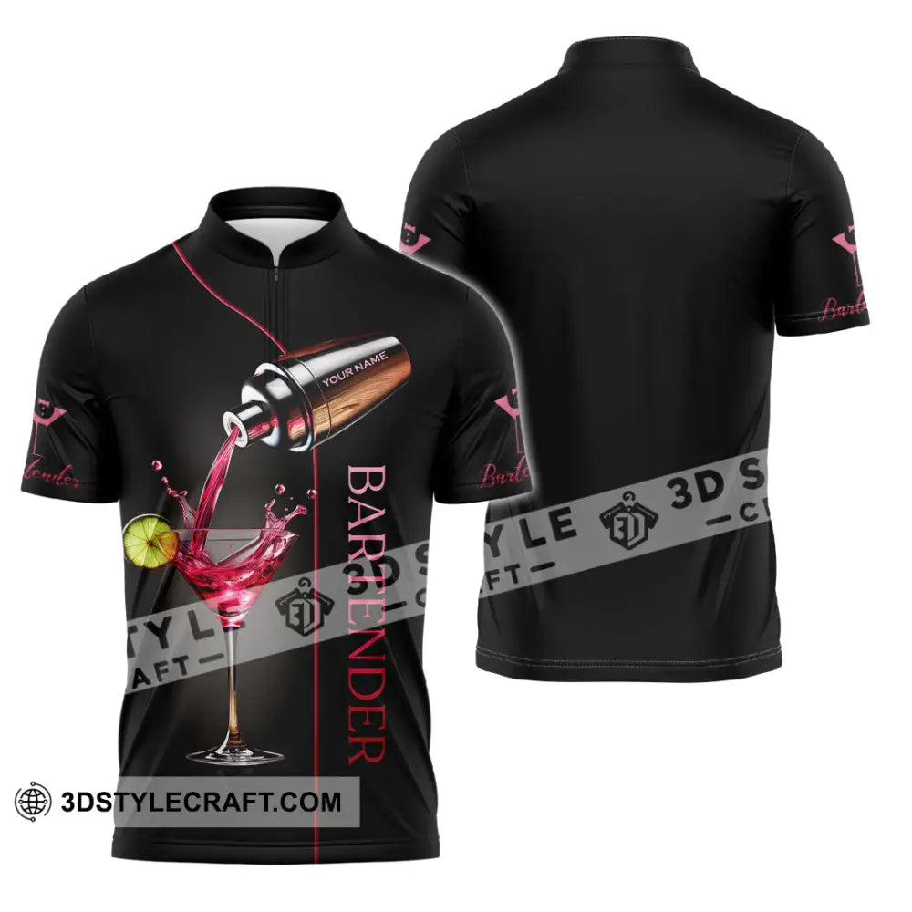 Unisex Shirt Custom Name Bartender Gift Zipper Polo / S T-Shirt