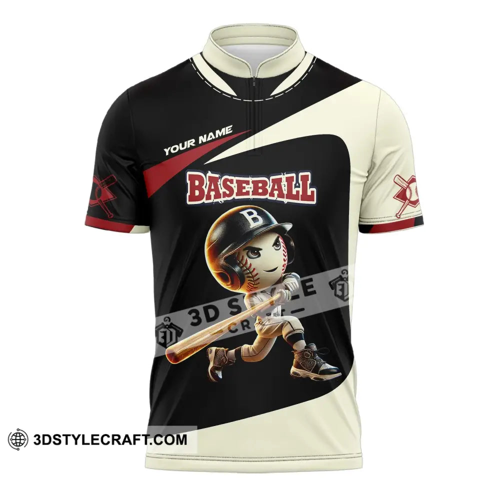 Unisex Shirt - Custom Name Baseball Zipper Polo / S T-Shirt