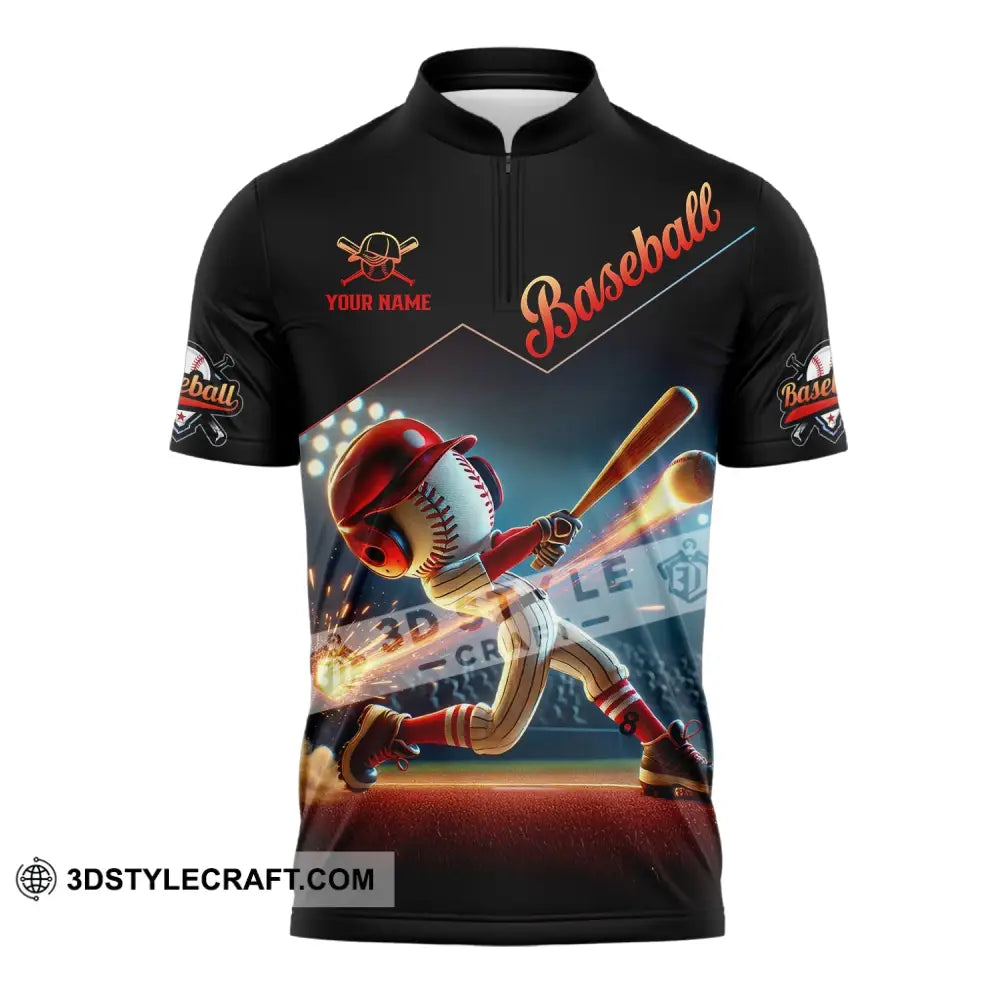 Unisex Shirt - Custom Name Baseball Zipper Polo / S T-Shirt