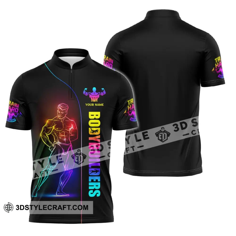 Unisex Shirt Custom Name Body Builder Work Out Long Sleeve Gym T-Shirt Zipper Polo / S T-Shirt