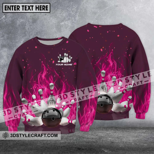 Unisex Shirt - Custom Name Shirt - Bowling Ball Hot Pink Fire style option 4