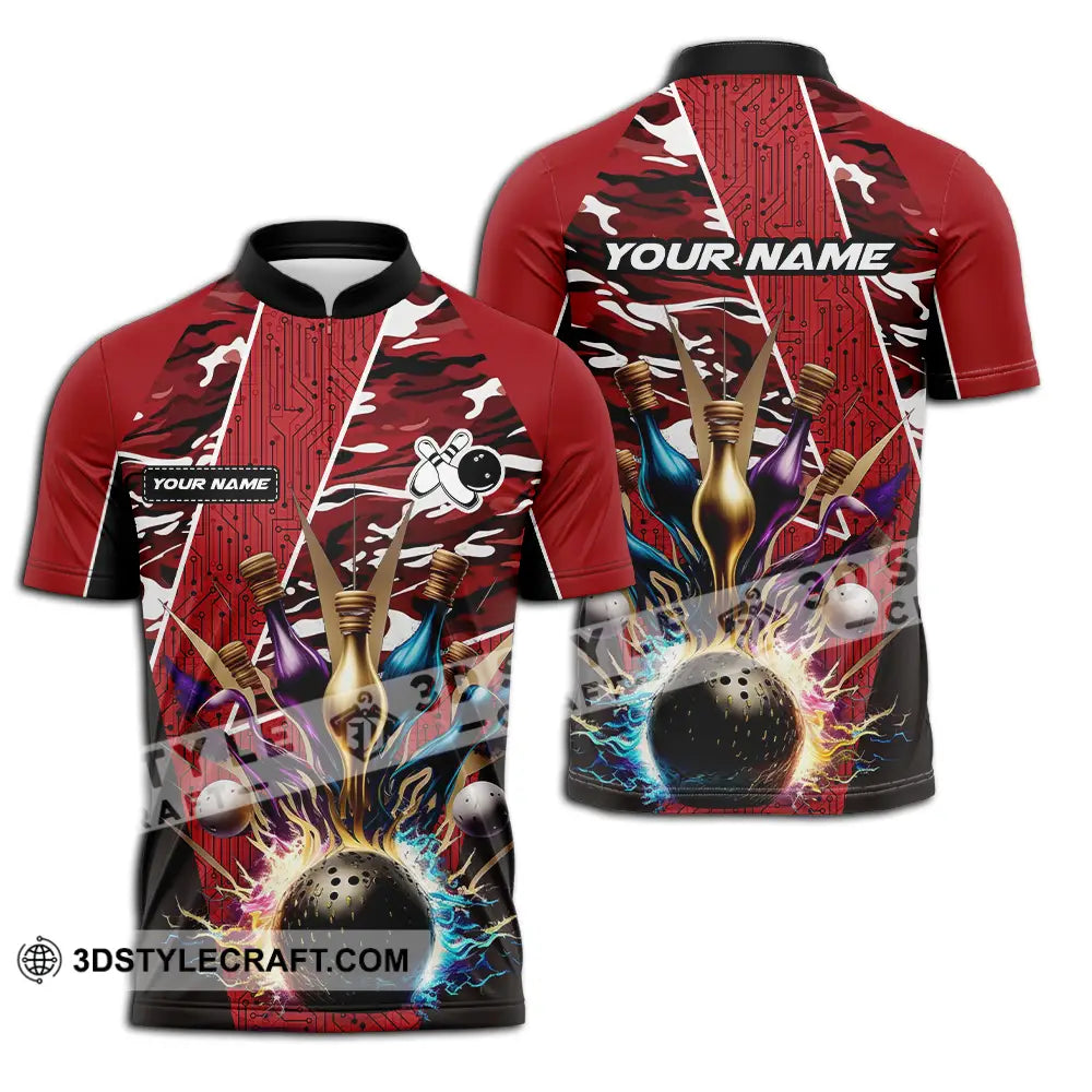 Unisex Shirt - Custom Name Billiard Player Zipper Polo / S T-Shirt