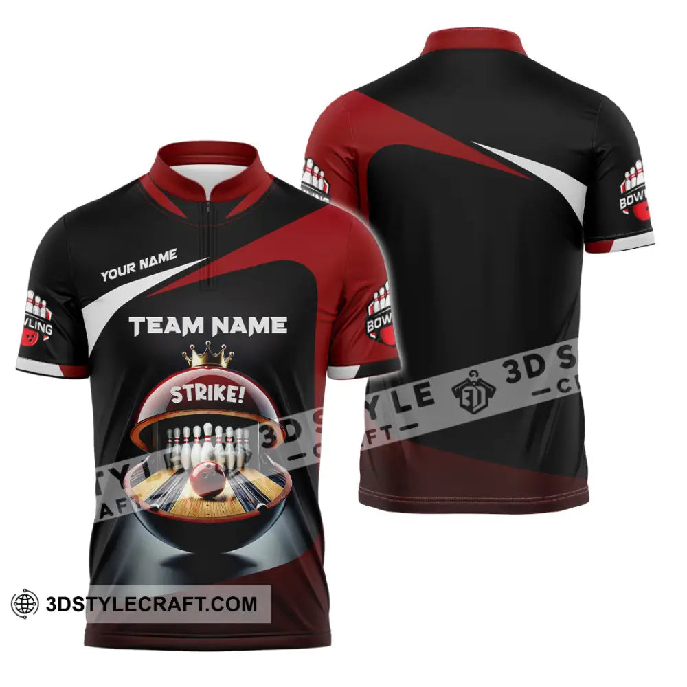 Unisex Shirt Custom Name Bowling Polo Long Sleeve T-Shirt Zipper / S T-Shirt