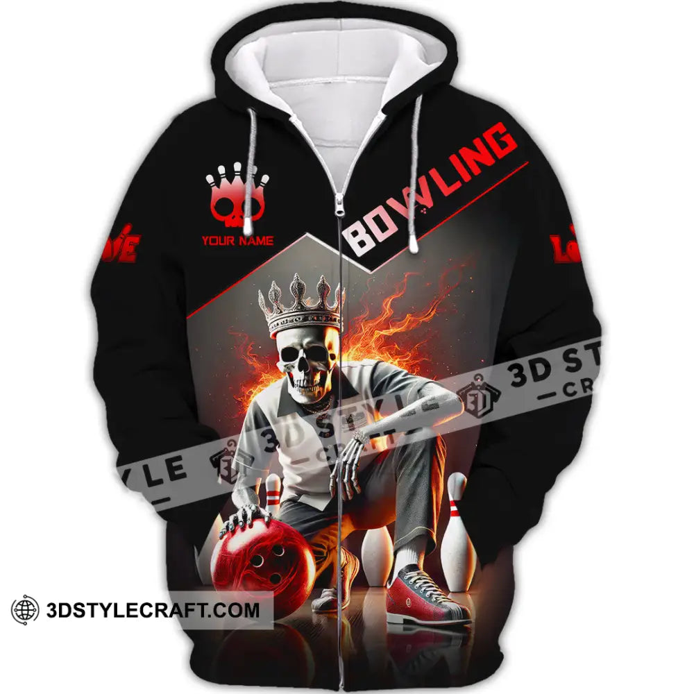 Unisex Shirt Custom Name Bowling Polo Long Sleeve Zipper Hoodie / S T-Shirt