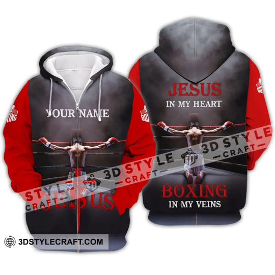 Unisex Shirt - Custom Name Boxing Shirt - Gift For Boxing Lover, Jeus In My Heart Boxing In My Veins style option 4