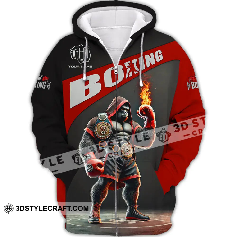 Unisex Shirt Custom Name Boxing Long Sleeve T-Shirt Zipper Hoodie / S T-Shirt