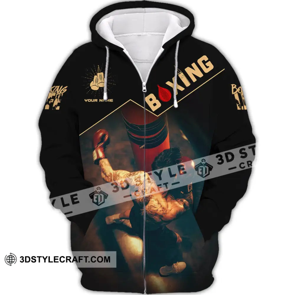 Unisex Shirt Custom Name Boxing Long Sleeve T-Shirt Zipper Hoodie / S T-Shirt