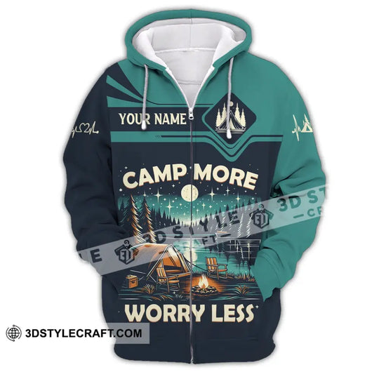Unisex Shirt, Custom Name Camping Shirt, Camp More Worry Less, Camping Hoodie style option 2