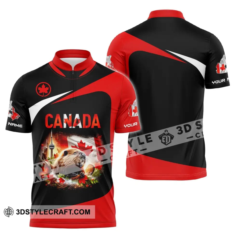 Unisex Shirt Custom Name Canada Long Sleeve Polo Lover Gift Zipper / S T-Shirt