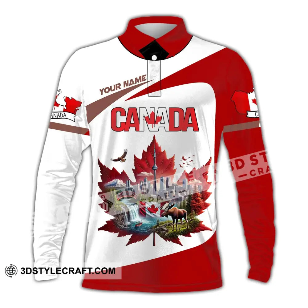 Unisex Shirt Custom Name Canada Love T-Shirt Long Sleeve Polo / S T-Shirt