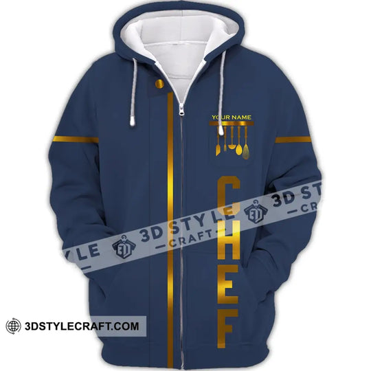 Unisex Shirt - Custom Name Shirt - Chef Dark Blue And Gold Line Shirt style option 4