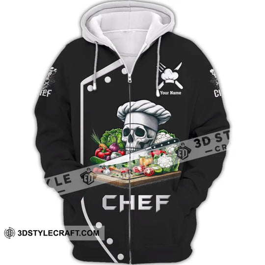 Unisex Shirt, Custom Name Chef Shirt, Chef Skull, Chef Polo Long Sleeve, Gift for Chefs style option 3