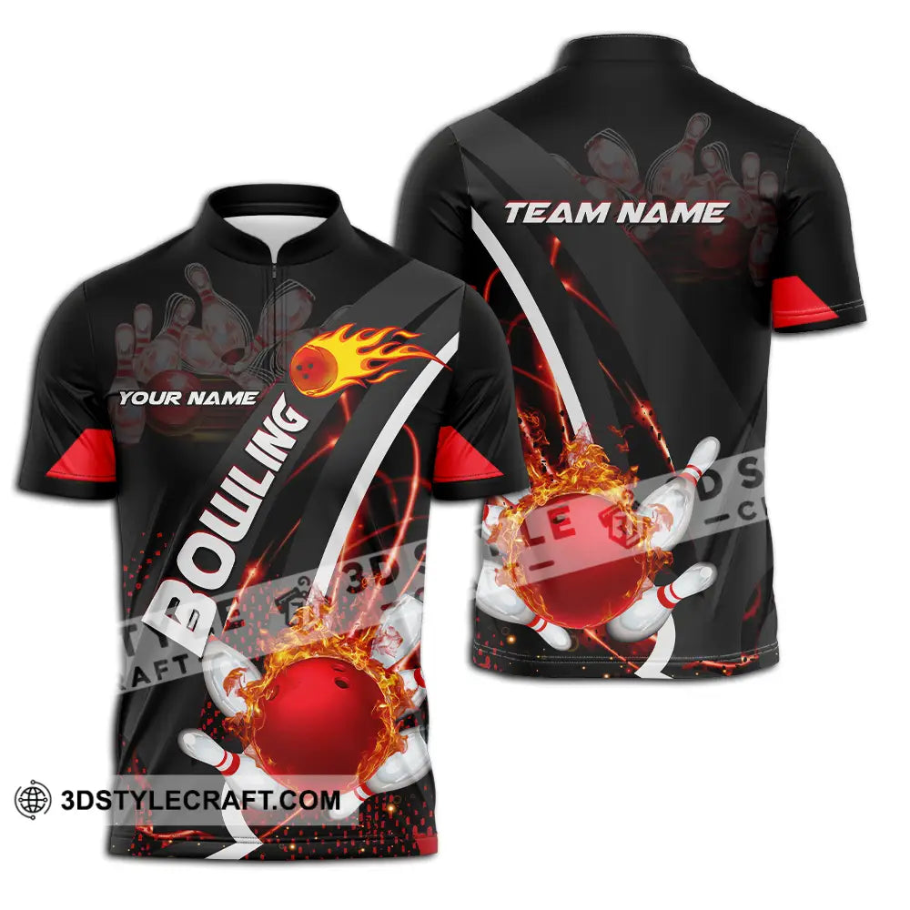 Unisex Shirt - Custom Name Classic Bowling Lover Zipper Polo / S T-Shirt