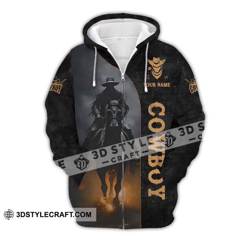 Unisex Shirt Custom Name Cowboy Western T-Shirt Hoodie Polo Long Sleeve Zipper / S