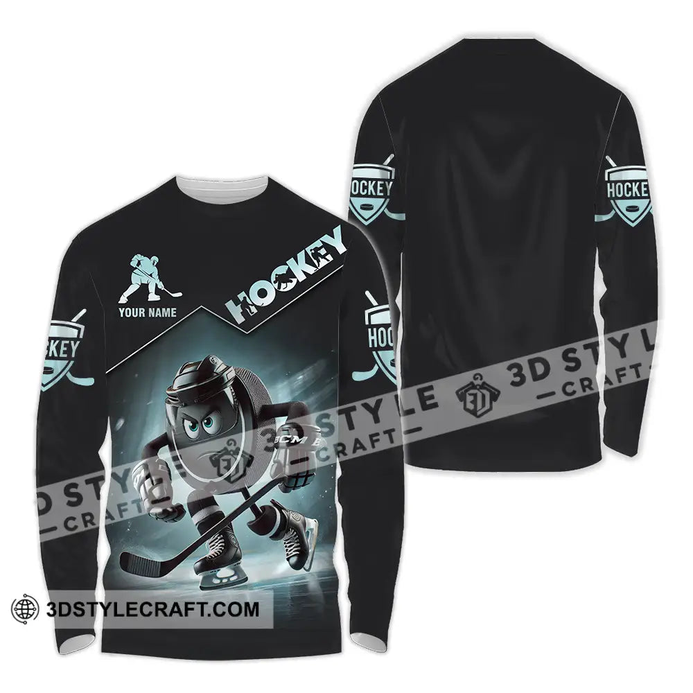 Unisex Shirt - Custom Name Dark Hockey Long Sleeve / S T-Shirt