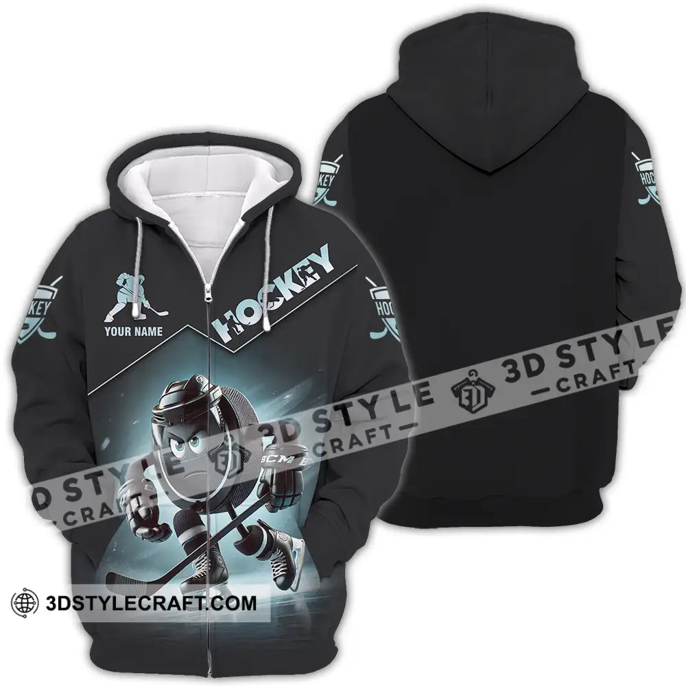 Unisex Shirt - Custom Name Dark Hockey Zipper Hoodie / S T-Shirt