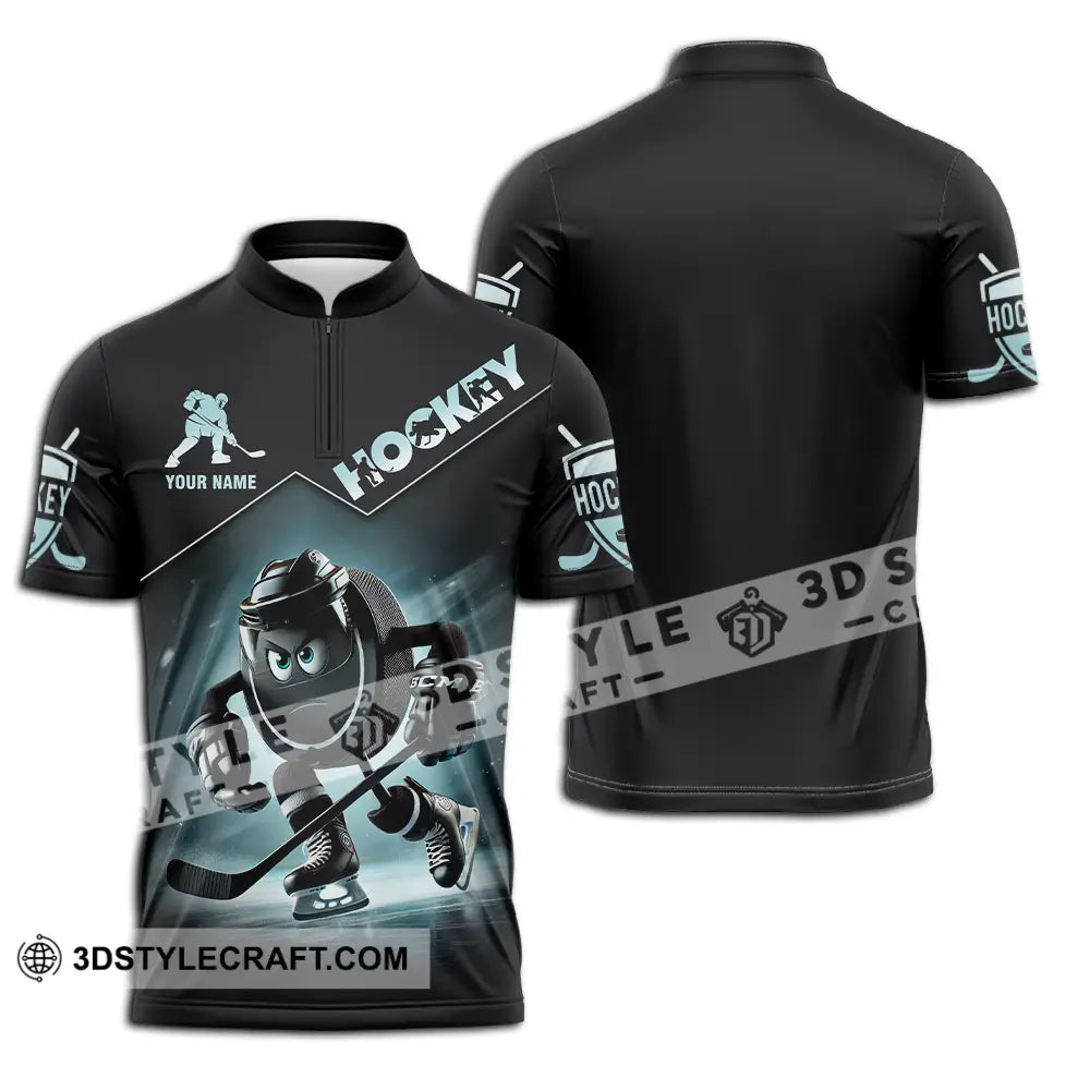 Unisex Shirt - Custom Name Dark Hockey Zipper Polo / S T-Shirt