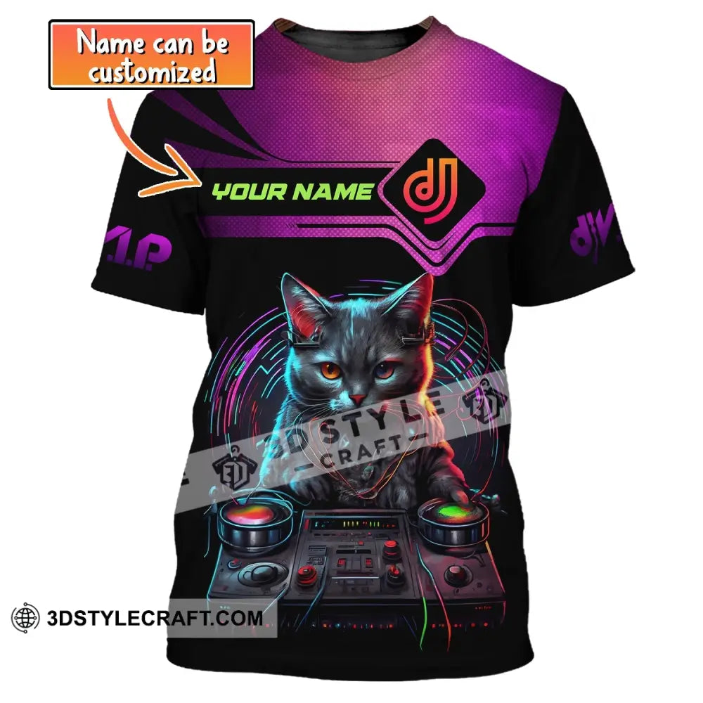 Unisex Shirt Custom Name Disc Jockey T-Shirt Dj Cat Gift For