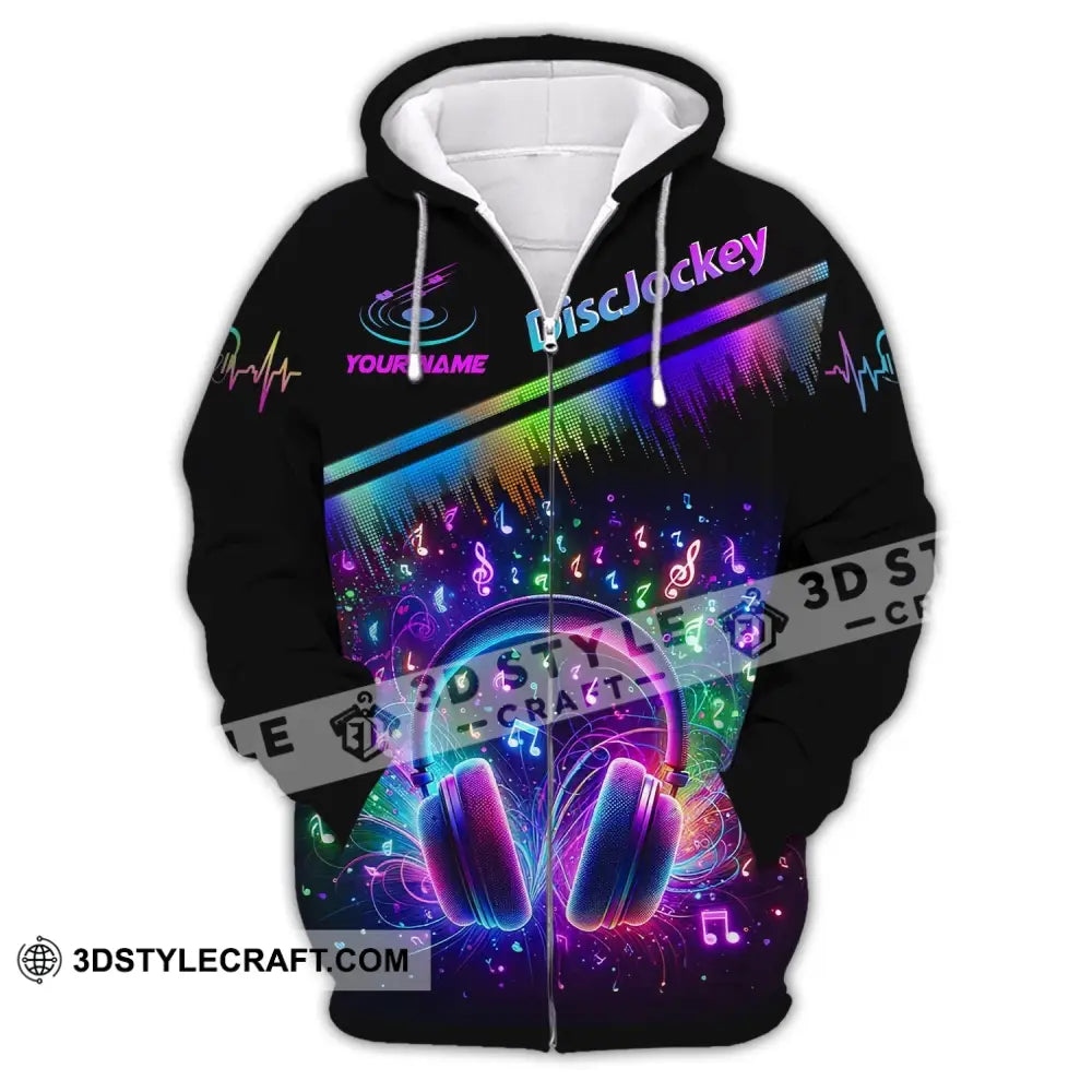 Unisex Shirt Custom Name Disc Jockey T-Shirt Music Lover Dj Zipper Hoodie / S