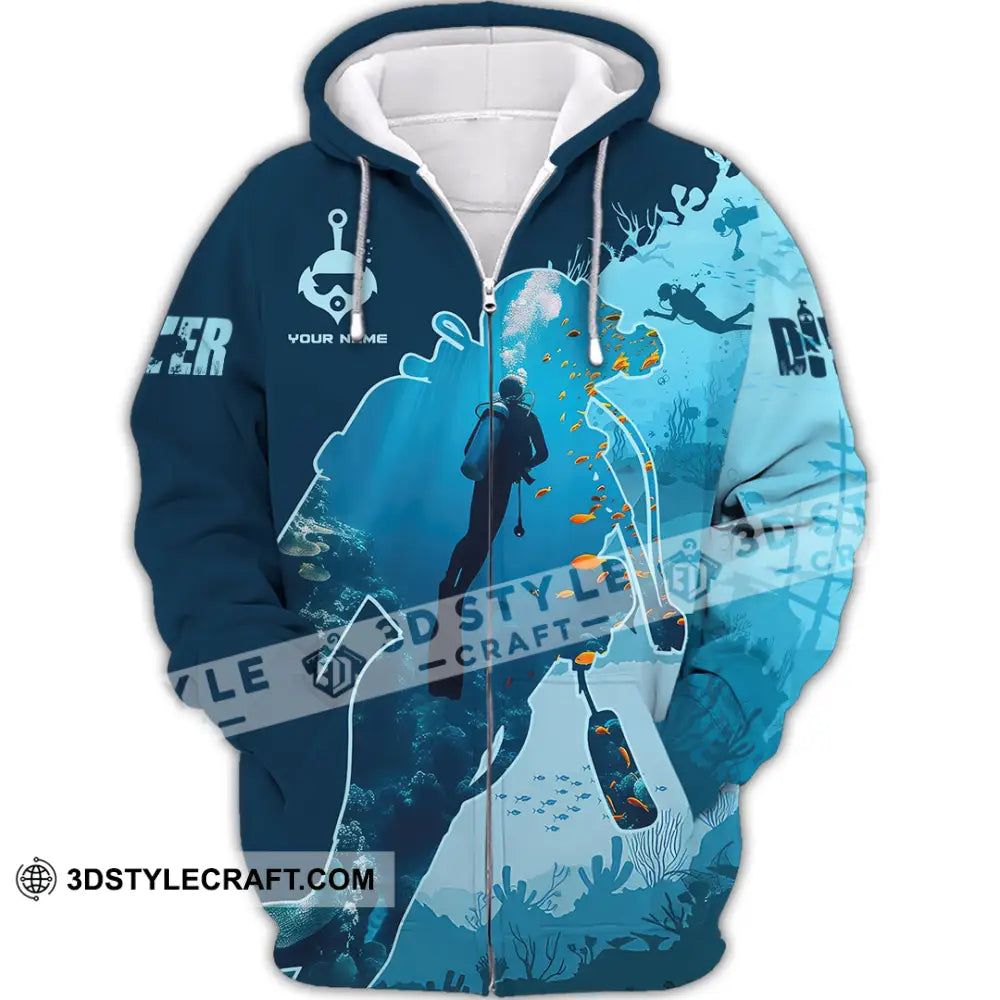Unisex Shirt Custom Name Diver Diving Gift Zipper Hoodie / S T-Shirt