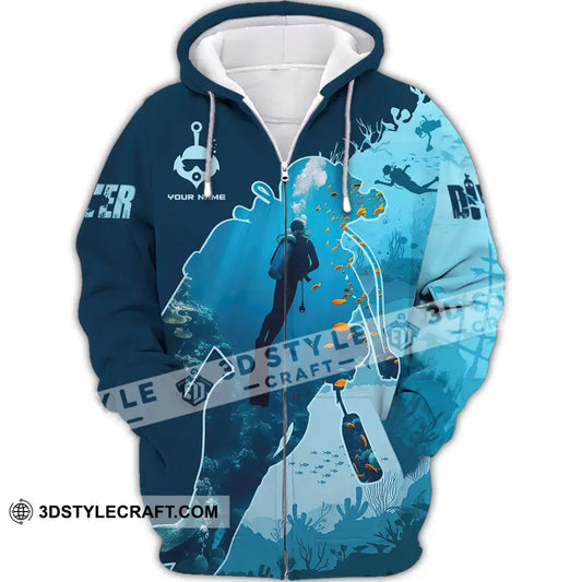 Unisex Shirt Custom Name Diver Diving Gift Zipper Hoodie / S T-Shirt