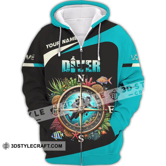 Unisex Shirt Custom Name Diver Diving Lover Apparel Gift For Divers Zipper Hoodie / S T-Shirt