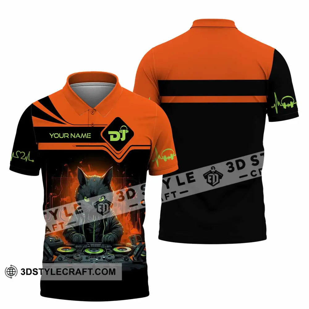 Unisex Shirt Custom Name Dj Cat Hoodie Polo Long Sleeve / S T-Shirt