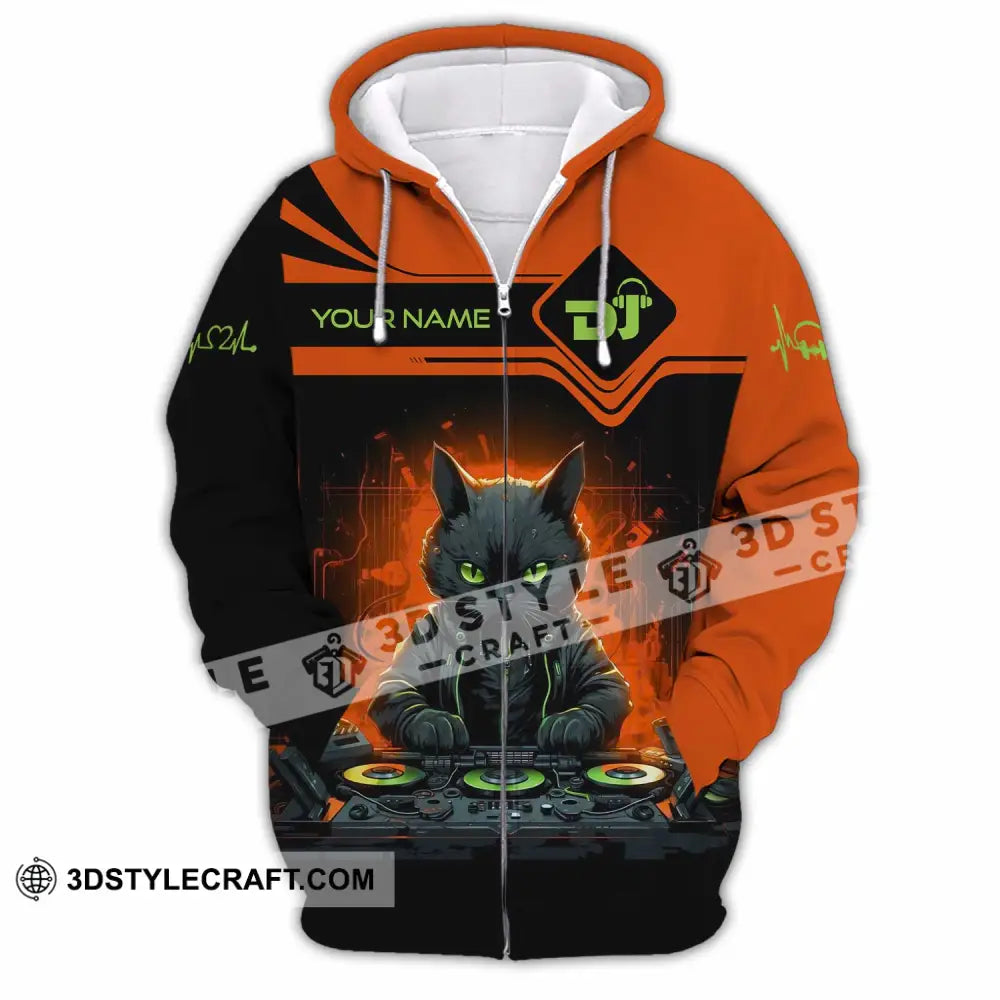 Unisex Shirt Custom Name Dj Cat Hoodie Polo Long Sleeve Zipper / S T-Shirt
