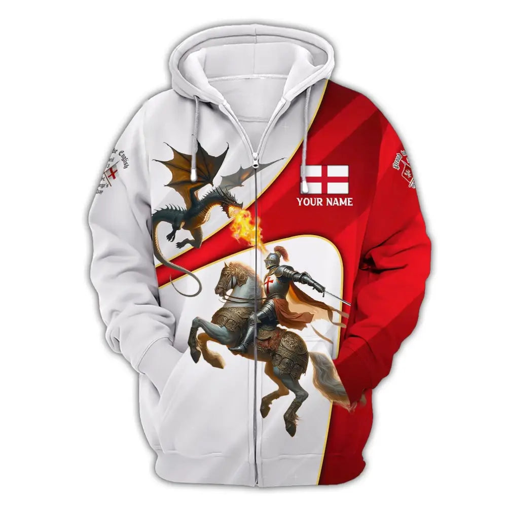 Unisex Shirt Custom Name England T-Shirt Proud To Be English St George’s Day Gift Zipper Hoodie / S