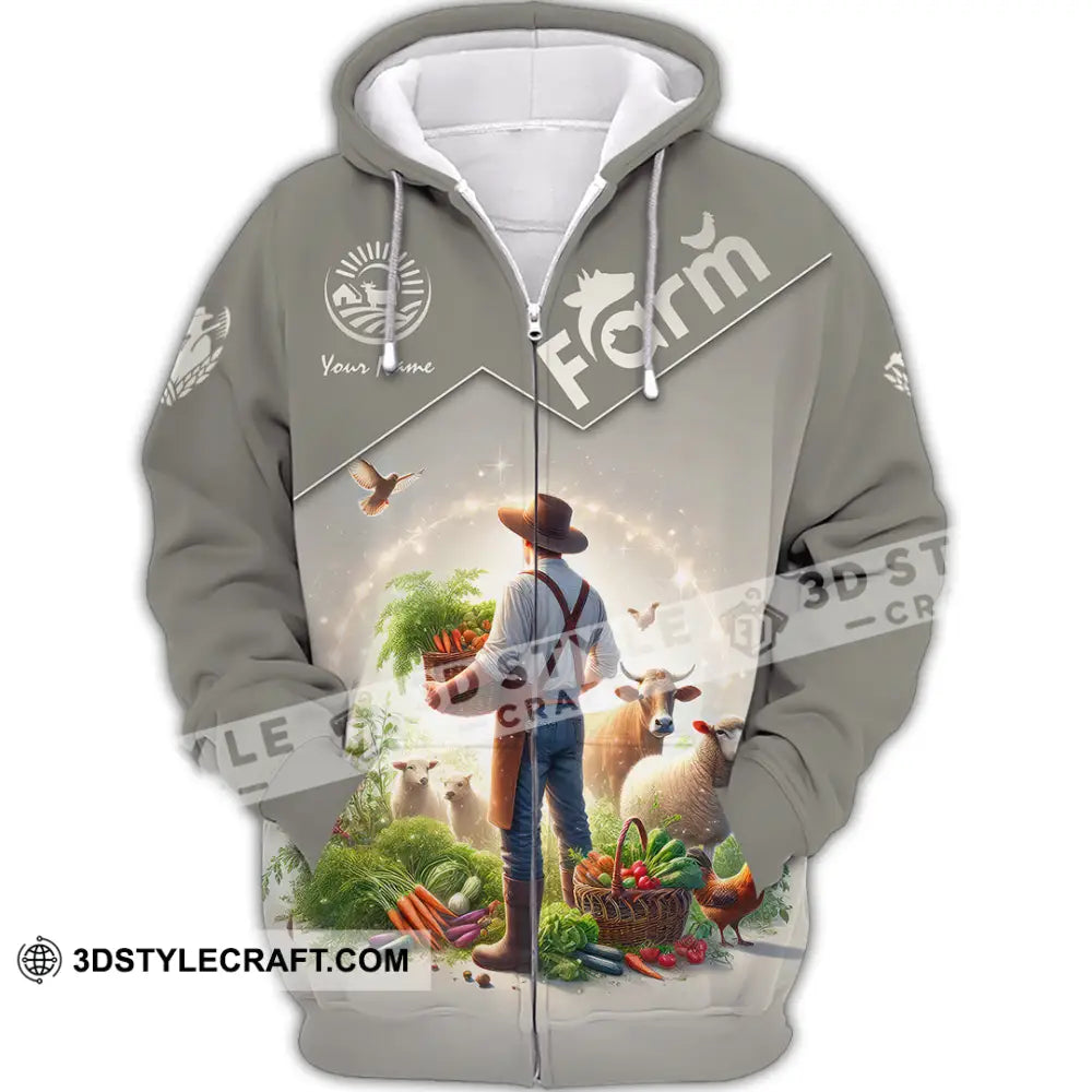Unisex Shirt Custom Name Farmer Long Sleeve Polo Zipper Hoodie / S T-Shirt