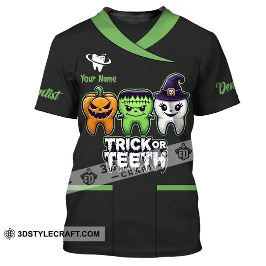 Unisex Shirt, Custom Name Shirt for Halloween, Trick Or Teeth Halloween Polo Long Sleeve, Halloween Gift style option 2