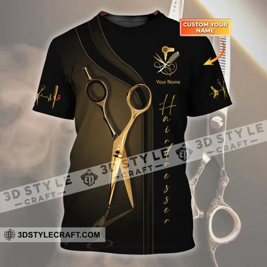Unisex Shirt - Custom Name Shirt - Gift For Hairdresser Lover, Custom Name Hairdresser, Gold Scissor style option 1