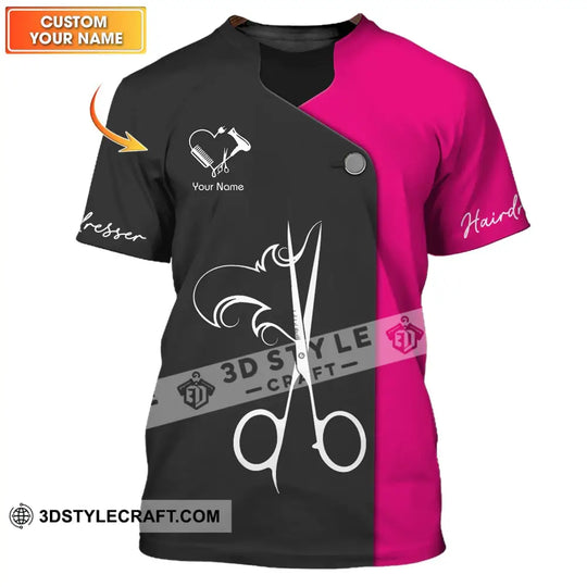 Unisex Shirt - Custom Name Shirt - Gift For Hairdresser Lover, Custom Name Hairdresser Heart Black And Pink Shirt style option 1
