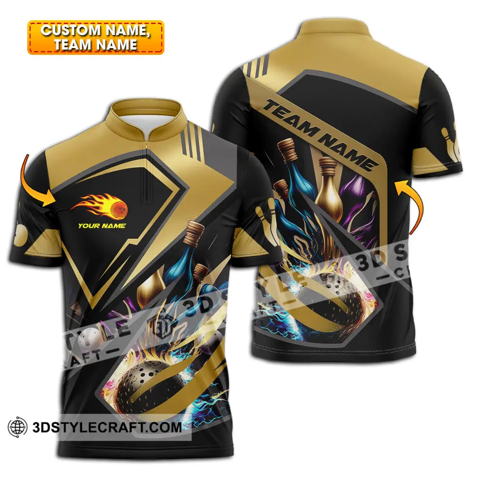Unisex Shirt - Custom Name Gold Bowling Lover T-Shirt