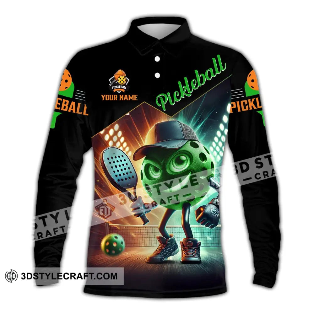 Unisex Shirt - Custom Name Green Pickleball Long Sleeve Polo / S T-Shirt